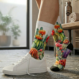 Beautiful Flowering Cacti Socks