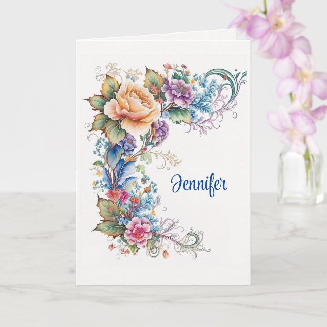 Beautiful Flowers Add Birthday Message Signature Card (Orchid)