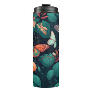 Beautiful flowers and butterflies in the jungle thermal tumbler