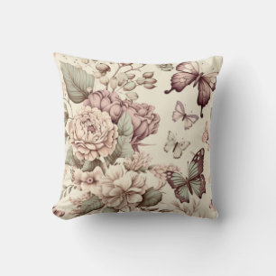 Beautiful flowers and butterflies pastel colours cushion