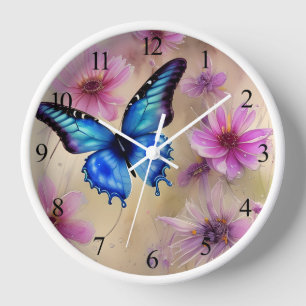 Beautiful Flowers and Butterfly  Clock