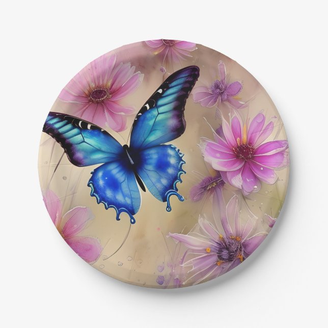 Beautiful Flowers and Butterfly  Paper Plate (Front)