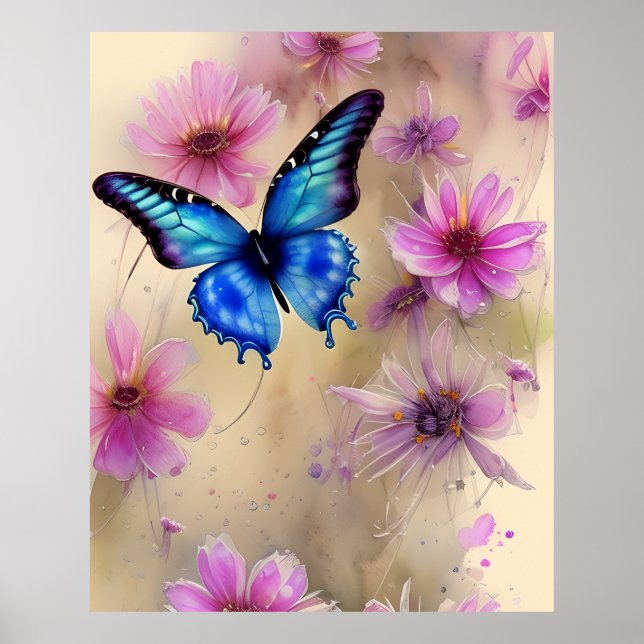 Beautiful Flowers and Butterfly Poster (Front)