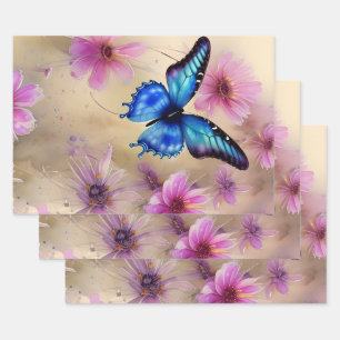 Beautiful Flowers and Butterfly Wrapping Paper Sheet