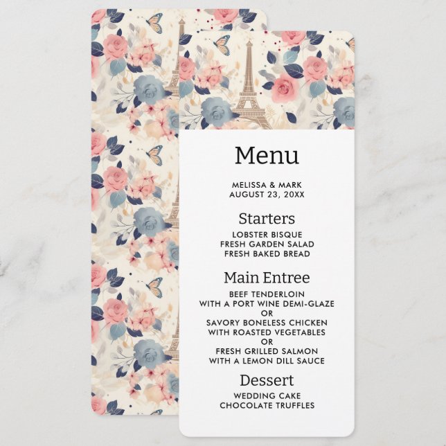 Beautiful Flowers and Eiffel Tower Paris Invitation (Front/Back)