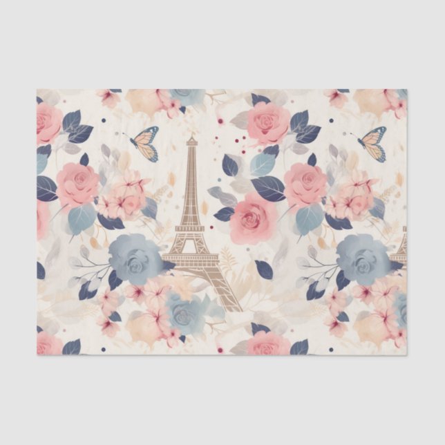 Beautiful Flowers and Eiffel Tower Paris Tissue Paper (Front)