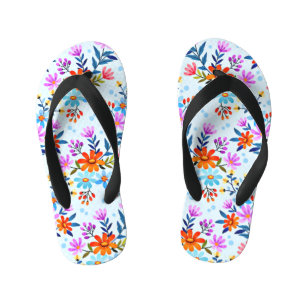 Beautiful Flowers And Leaves Pattern Kid's Thongs