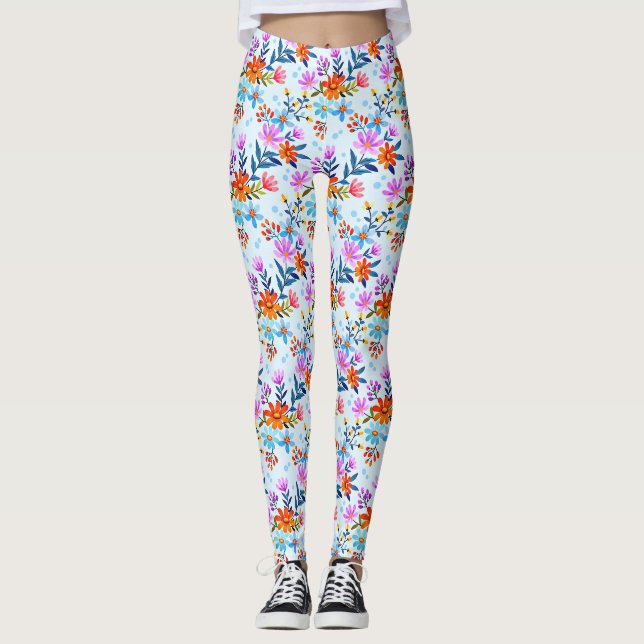 Beautiful Flowers And Leaves Pattern  Leggings (Front)
