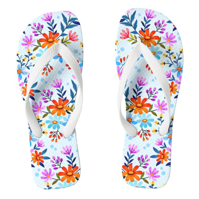 Beautiful Flowers And Leaves Pattern  Thongs (Footbed)