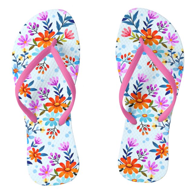 Beautiful Flowers And Leaves Pattern  Thongs (Footbed)