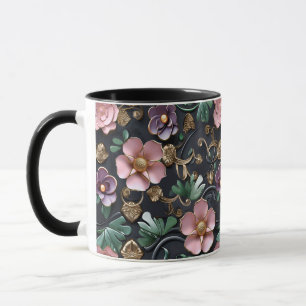 Beautiful Flowers and Metallic Gold Ornaments Mug