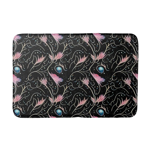 Beautiful Flowers and Swirls Pattern Bath Mat (Front)