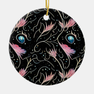 Beautiful Flowers and Swirls Pattern Ceramic Ornament