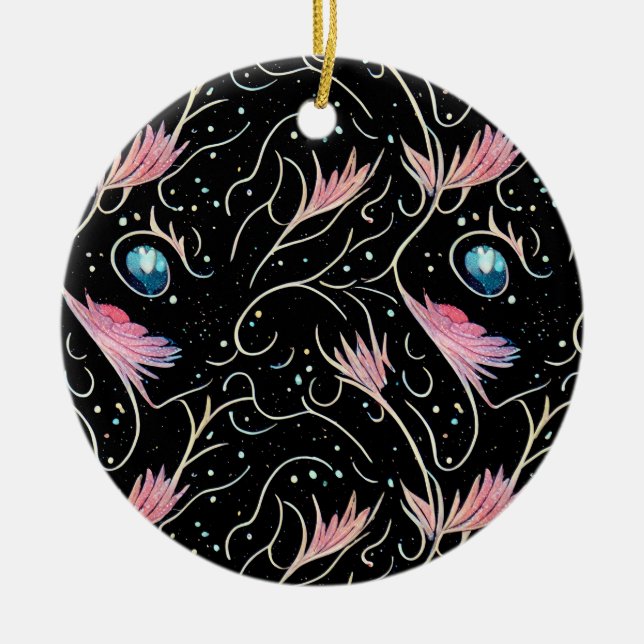 Beautiful Flowers and Swirls Pattern Ceramic Ornament (Front)