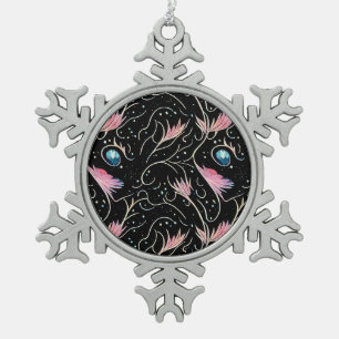 Beautiful Flowers and Swirls Pattern Snowflake Pewter Christmas Ornament