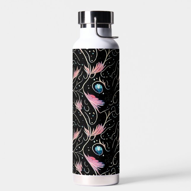 Beautiful Flowers and Swirls Pattern Water Bottle (Left)