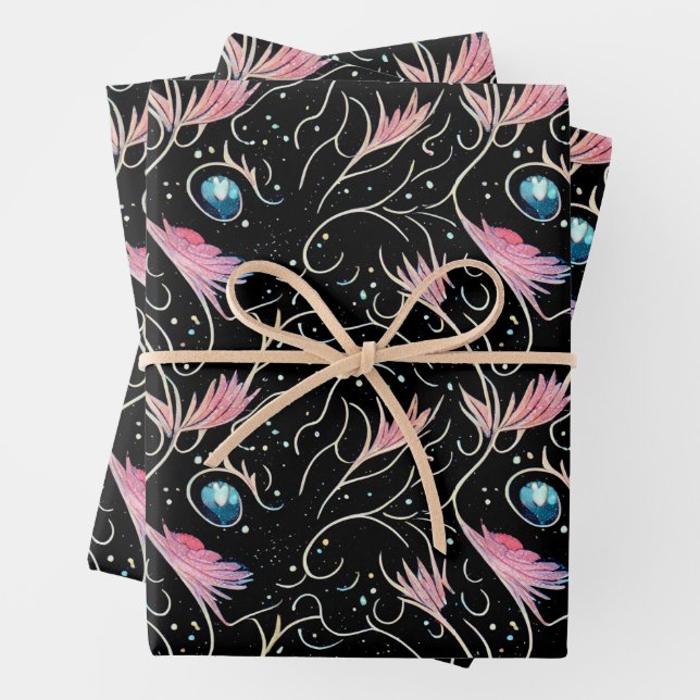 Beautiful Flowers and Swirls Pattern Wrapping Paper Sheet (In situ)
