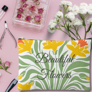 Beautiful flowers Colourful pattern Green Mustard Accessory Pouch