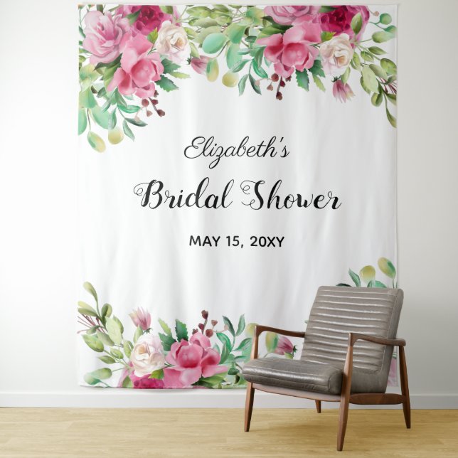 Beautiful Flowers Elegant Bridal Shower Backdrop Tapestry (In Situ)