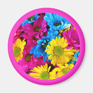 Beautiful Flowers Floral Circle Design Pink Border Magnet