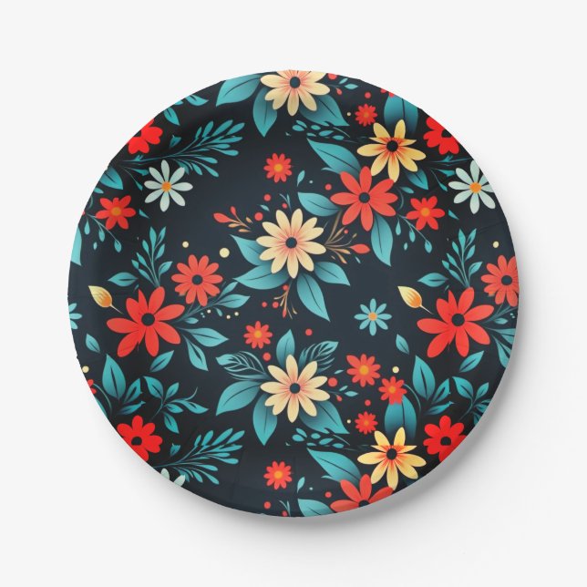Beautiful Flowers Floral Pattern-48965 Paper Plate (Front)