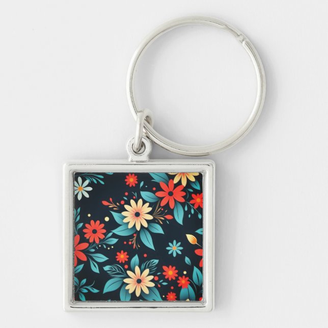 Beautiful Flowers Floral Pattern Key Ring (Front)