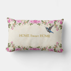 Beautiful Flowers & Hummingbird Home Sweet Home Lumbar Cushion