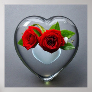 Beautiful flowers in a heart glass shaped for love poster