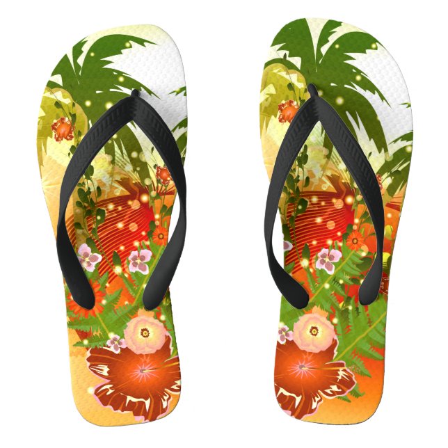 Beautiful flowers in tropical design thongs (Footbed)