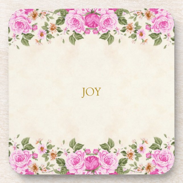 Beautiful Flowers & Joy Text Coaster (Front)