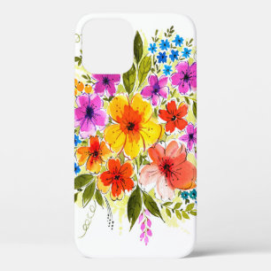 Beautiful flowers, leaves, buds and grass, painted iPhone 12 case