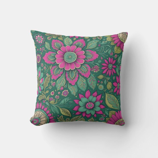 Beautiful Flowers Mandala Blossoms pink green Cushion (Front)
