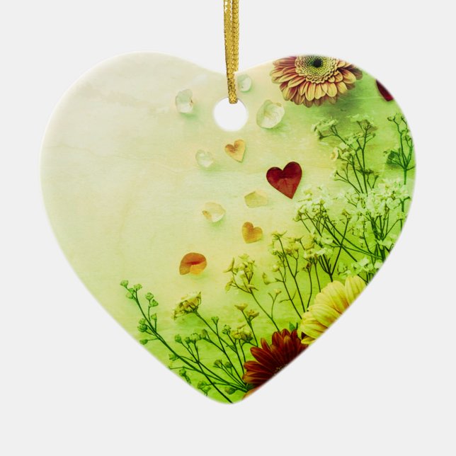 Beautiful Flowers on a Green Valentines Day Tree Ceramic Ornament (Front)