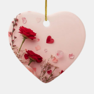 Beautiful Flowers on a Pink Valentines Day Tree Ceramic Ornament