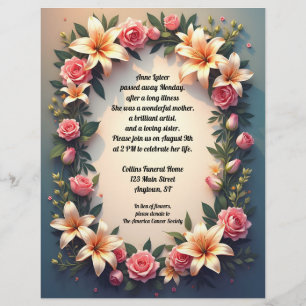 Beautiful Flowers on Gradient Background Memorial Custom Letterhead