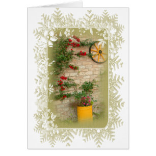 Beautiful Flowers on Wall Blank Greeting Card