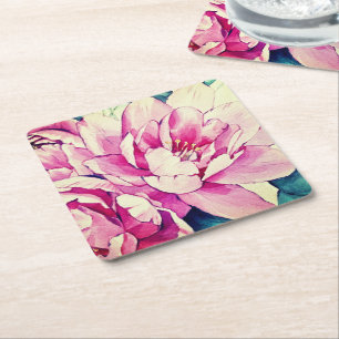 Beautiful flowers outdoor square paper coaster