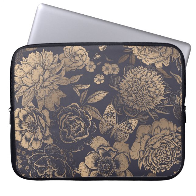 Beautiful flowers peonies, roses and butterflies.  laptop sleeve (Front)