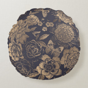 Beautiful flowers peonies, roses and butterflies.  round cushion