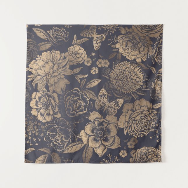 Beautiful flowers peonies, roses and butterflies.  tapestry (Front)