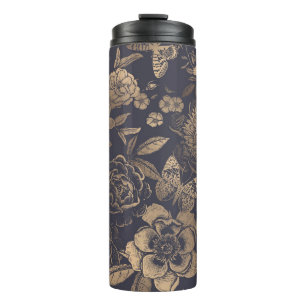 Beautiful flowers peonies, roses and butterflies.  thermal tumbler