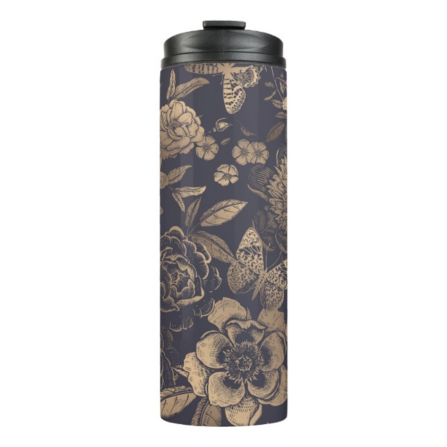 Beautiful flowers peonies, roses and butterflies.  thermal tumbler (Front)