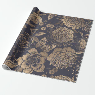 Beautiful flowers peonies, roses and butterflies.  wrapping paper