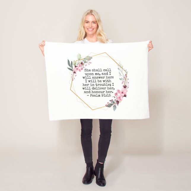 Beautiful Flowers Psalm 91 Fleece Blanket (In Situ)