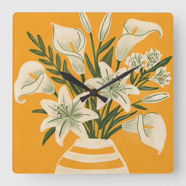 Beautiful Flowers Square Wall Clock (Front)