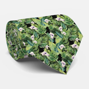 Beautiful flowers tropical leaves floral pattern tie