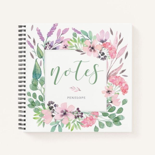 Beautiful Flowers | Watercolor Floral and Leaves Notebook (Front)