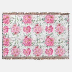 Beautiful Flowers Watercolor Floral Pattern Throw Blanket