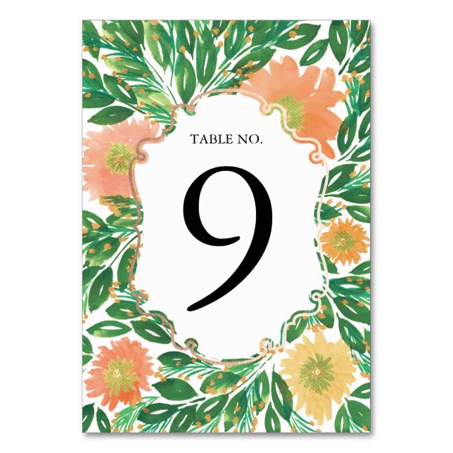 Beautiful Flowers Watercolor Painting Table Number (Front)