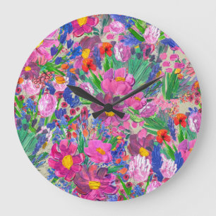 Beautiful Flowers: Wildflower Watercolor Wallpaper Large Clock